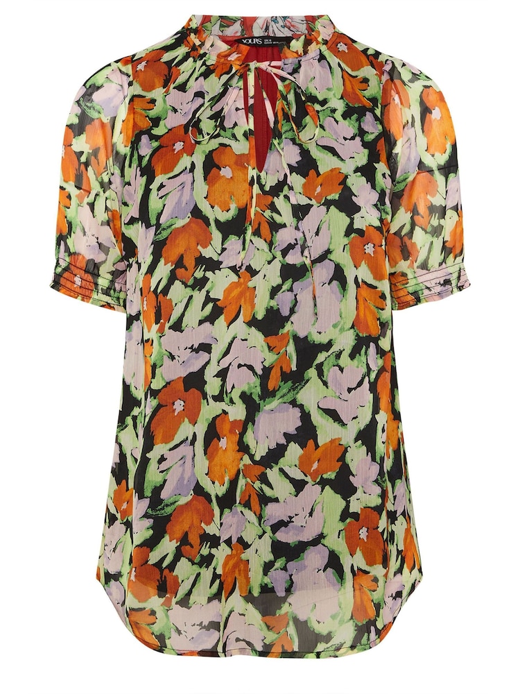 Yours Curve Black Frill Neck Lined Blouse - Image 5 of 5