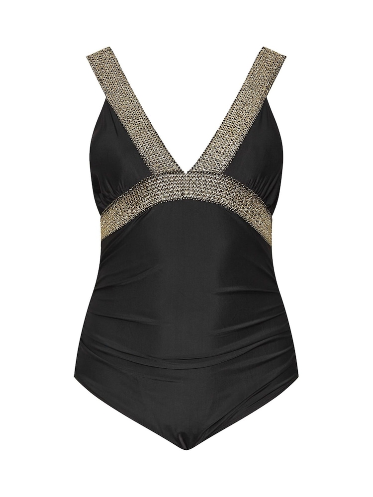 Noir - Maillot de bain Yours Curve à bande métallique plongeante - Image 6 of 7