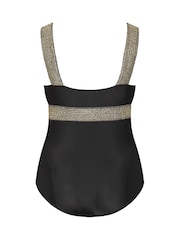 Yours Curve Black Metallic Tape Plunge Swimsuit - Image 7 of 7