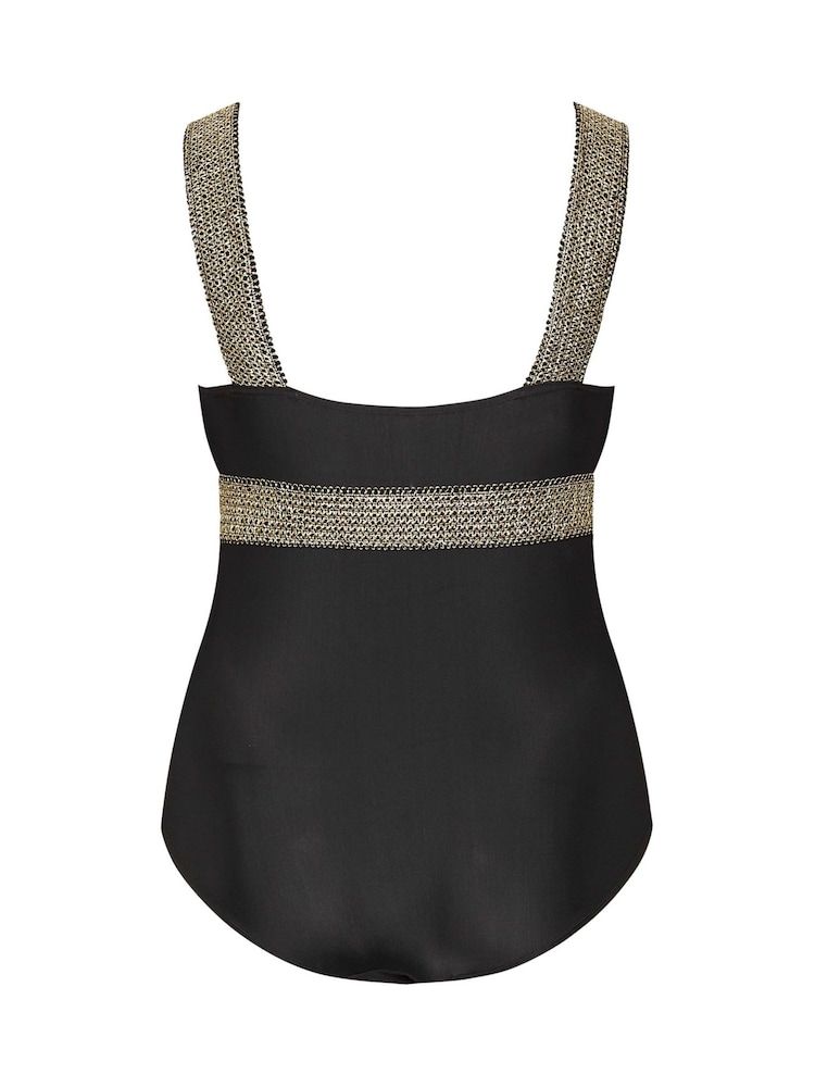 Yours Curve Black Metallic Tape Plunge Swimsuit - Image 7 of 7