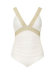 Yours Curve White Metallic Tape Plunge Swimsuit - Image 6 of 7