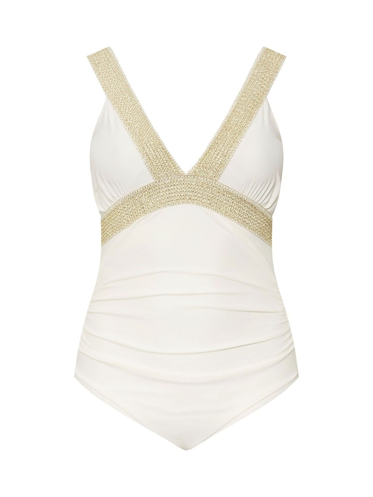 Blanc - Maillot de bain Yours Curve à bande métallique plongeante - Image 6 of 7