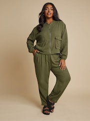 Yours Curve Green Bomber Jacket - Image 2 of 5
