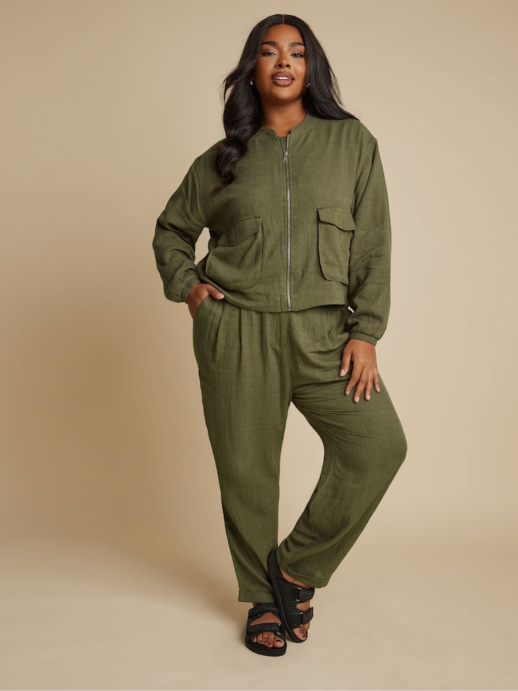 Yours Curve Green Bomber Jacket - Image 2 of 5
