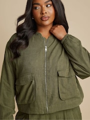 Yours Curve Green Bomber Jacket - Image 4 of 5