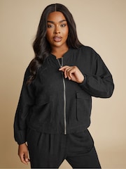 Yours Curve Black Bomber Jacket - Image 1 of 5