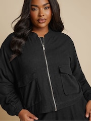 Yours Curve Black Bomber Jacket - Image 4 of 5
