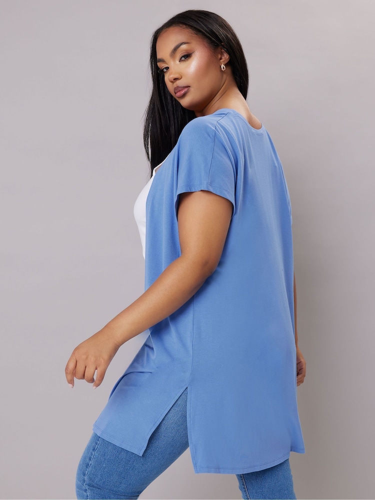Yours Curve Blue Grown On Sleeve Cover-Up - Image 3 of 5