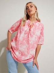 Yours Curve Light Pink Frill Neck Lined Blouse - Image 1 of 5