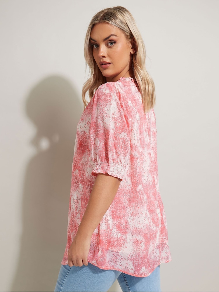 Yours Curve Light Pink Frill Neck Lined Blouse - Image 2 of 5