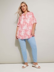 Yours Curve Light Pink Frill Neck Lined Blouse - Image 3 of 5