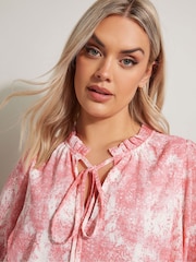 Yours Curve Light Pink Frill Neck Lined Blouse - Image 4 of 5