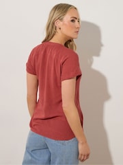 Long Tall Sally Pink Grown On Sleeve Dobby Shirt - Image 4 of 6