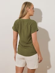 Long Tall Sally Green Grown On Sleeve Dobby Blouse - Image 3 of 5