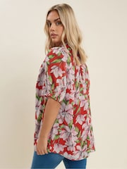 Yours Curve Red Frill Neck Lined Blouse - Image 2 of 5