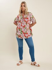 Yours Curve Red Frill Neck Lined Blouse - Image 3 of 5