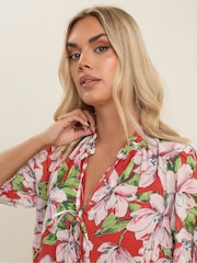 Yours Curve Red Frill Neck Lined Blouse - Image 4 of 5