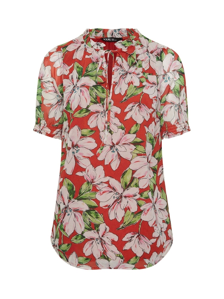 Yours Curve Red Frill Neck Lined Blouse - Image 5 of 5