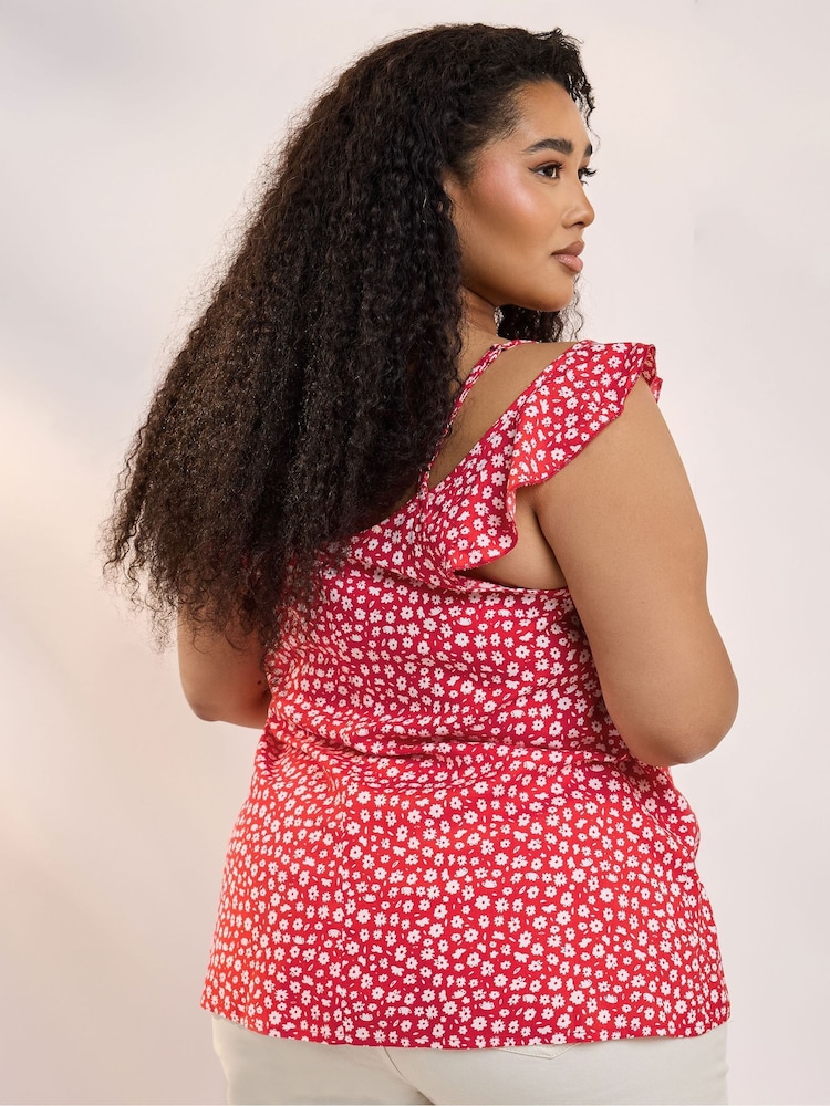 Rojo - Yours Curve Frill T-Shirt - Imagen 2 de 5