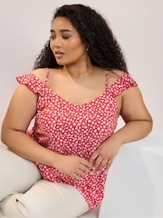 Rojo - Yours Curve Frill T-Shirt - Imagen 3 de 5