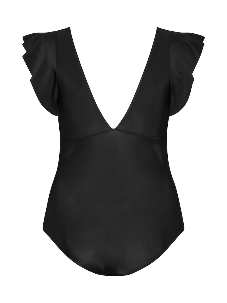Yours Curve Black Frill Sleeve Swimsuit - Image 7 of 7