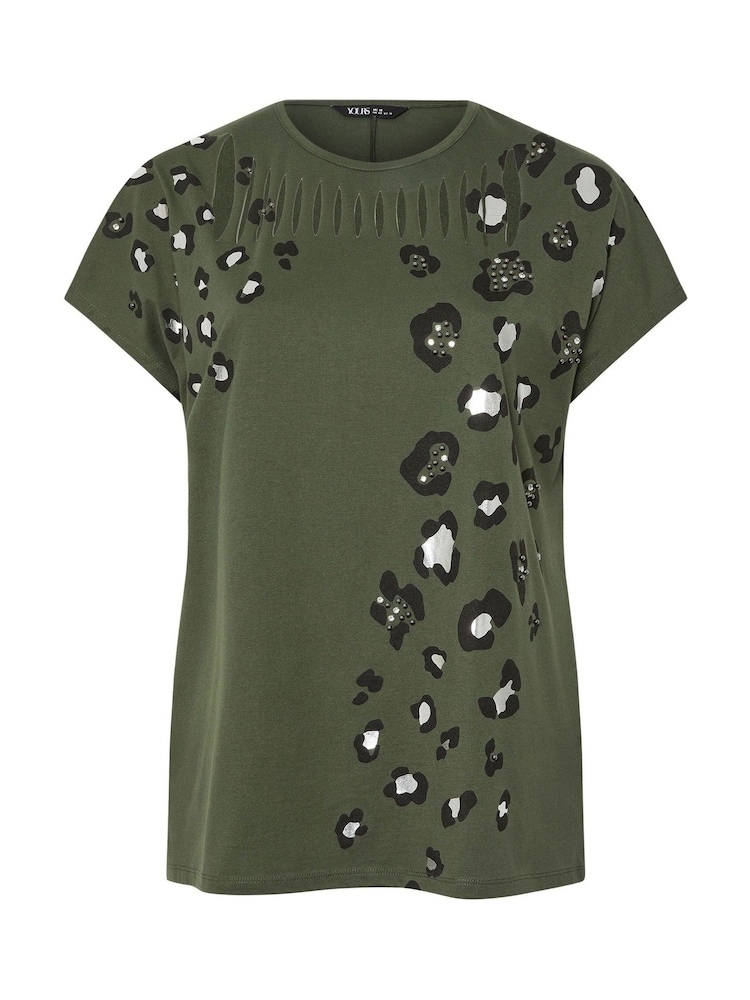 Yours Curve Green Laser Cut 100% Cotton T-Shirt - Image 5 of 5