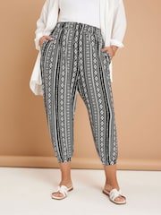 Yours Curve Black Jersey Crop Harem Trousers - Image 1 of 5