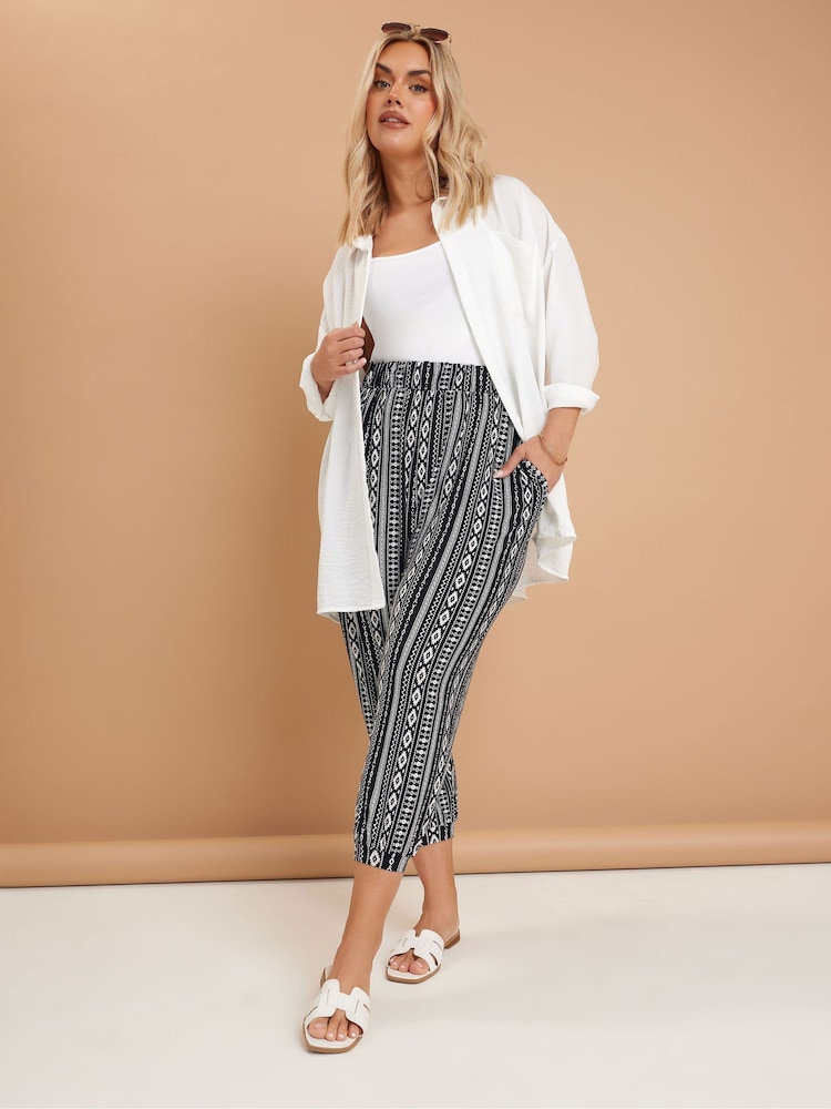 Yours Curve Black Jersey Crop Harem Trousers - Image 2 of 5