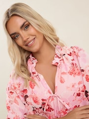 Yours Curve Pink Frill Neck Lined Blouse - Image 4 of 5