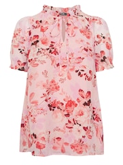 Yours Curve Pink Frill Neck Lined Blouse - Image 5 of 5