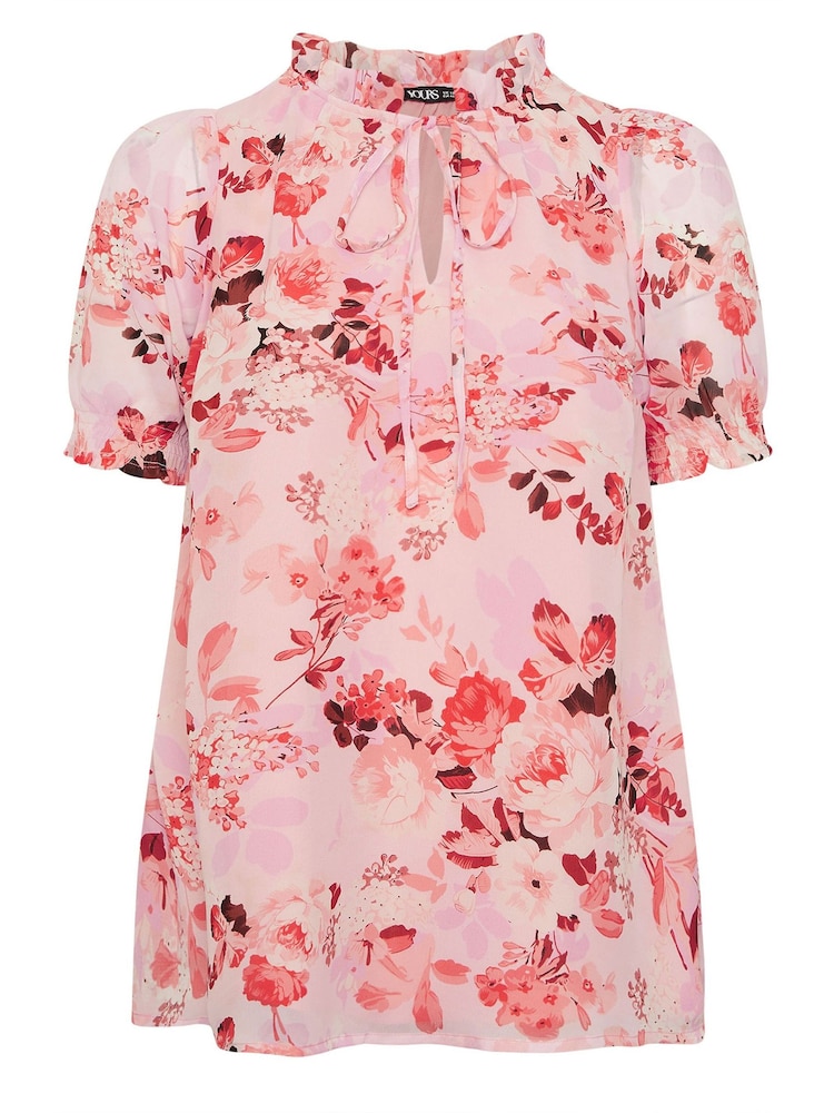 Yours Curve Pink Frill Neck Lined Blouse - Image 5 of 5