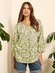 M&Co Green Long Sleeve Tie Neck Top - Image 1 of 5