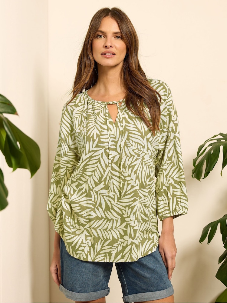 M&Co Green Long Sleeve Tie Neck Top - Image 1 of 5