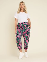 Yours Curve Green Bolt Jersey Crop Harem Trousers - Image 1 of 5