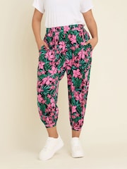Yours Curve Green Bolt Jersey Crop Harem Trousers - Image 2 of 5