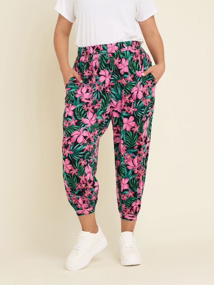 Yours Curve Green Bolt Jersey Crop Harem Trousers - Image 2 of 5