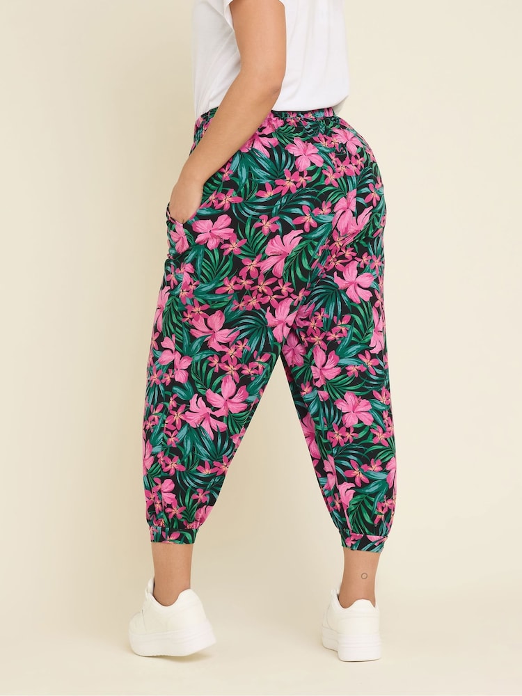 Yours Curve Green Bolt Jersey Crop Harem Trousers - Image 3 of 5