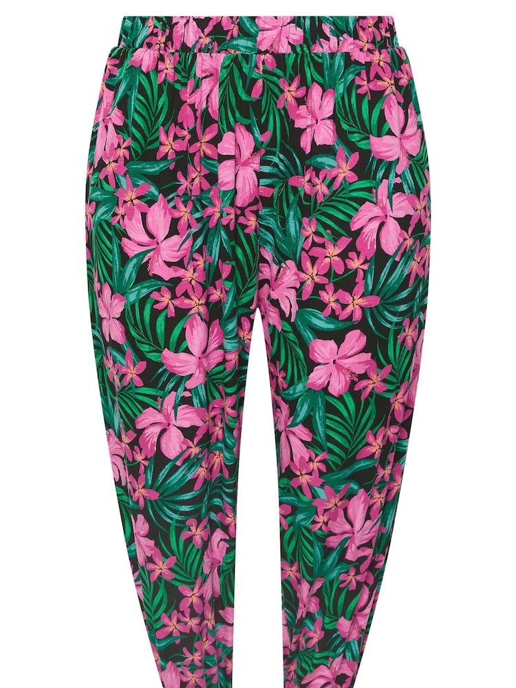 Yours Curve Green Bolt Jersey Crop Harem Trousers - Image 5 of 5