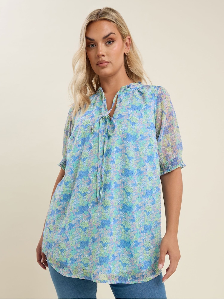 Albastru - Yours Curve Frill Neck Lined Blouse - Image 4 of 5