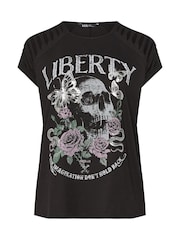 Yours Curve Black Laser Cut 100% Cotton T-Shirt - Image 6 of 6