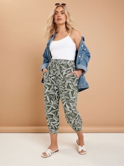 Yours Curve Green Jersey Crop Harem Trousers - Image 1 of 5