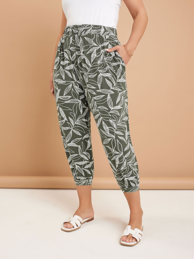 Yours Curve Green Jersey Crop Harem Trousers - Image 2 of 5