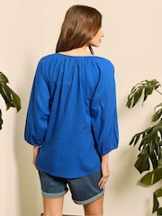 M&Co Blue Long Sleeve Tie Neck Top - Image 3 of 5