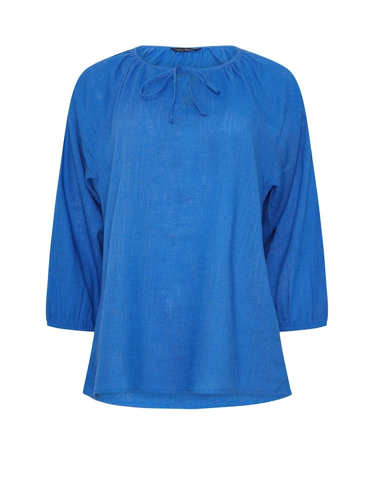 M&Co Blue Long Sleeve Tie Neck Top - Image 5 of 5