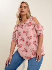 Rosa claro - Yours Curve Lined Frill Blouse - Imagen 1 de 5