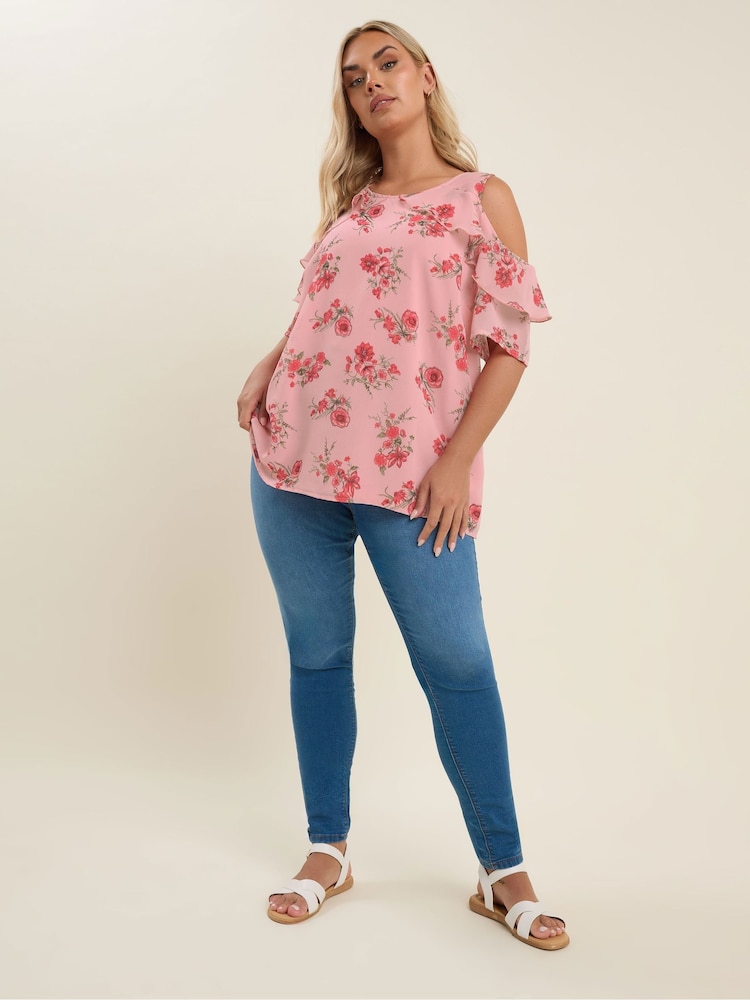 Rosa claro - Yours Curve Lined Frill Blouse - Imagen 2 de 5