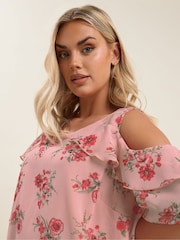 Rosa claro - Yours Curve Lined Frill Blouse - Imagen 4 de 5