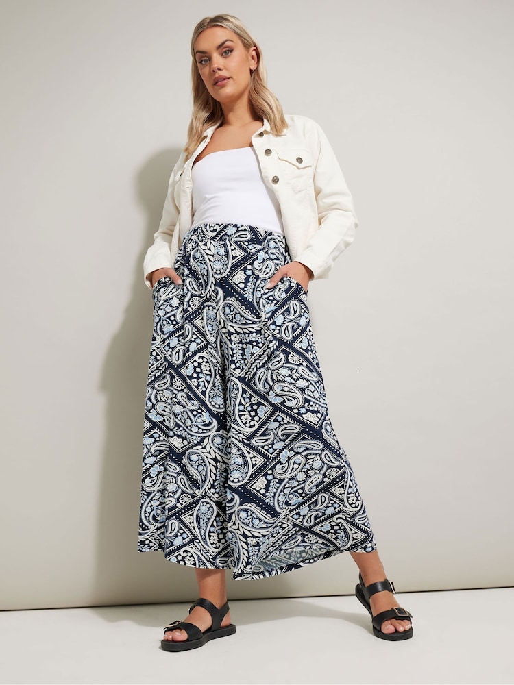 Yours Curve Light Blue Jersey Midaxi Culottes - Image 1 of 5