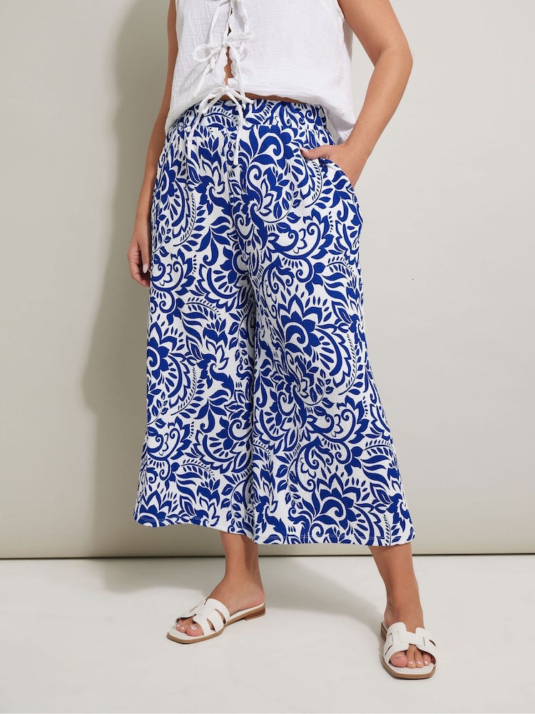 Yours Curve Blue Jersey Midaxi Culottes - Image 1 of 5