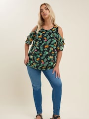 Negro - Yours Curve Lined Frill Blouse - Imagen 2 de 5